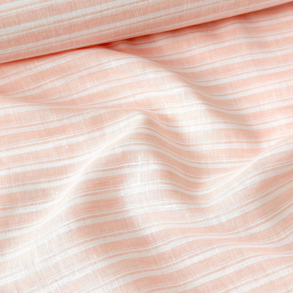 Premium Linen Stripes & Checks Fabric Light Peach & White Stripes 60 LEA Linen Fabric