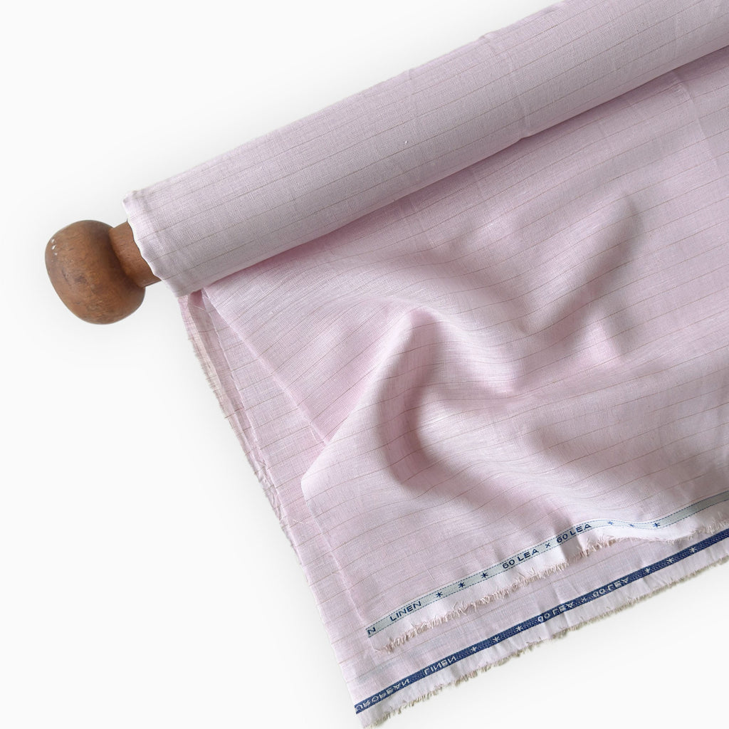Premium Linen Stripes & Checks Fabric Light Pink & Beige Stripes 60 LEA Linen Fabric
