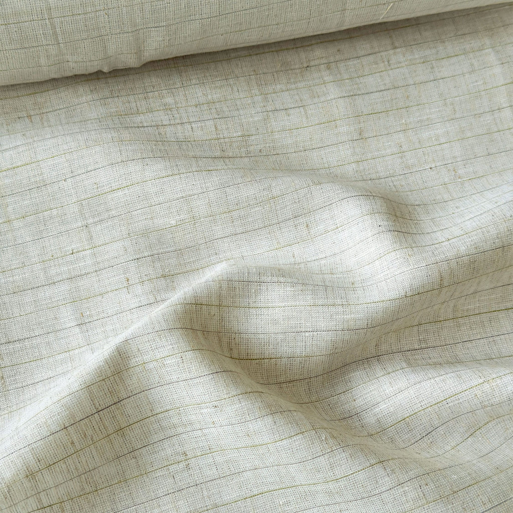 Premium Linen Stripes & Checks Fabric Natural Grey & Green-Grey Stripes 60 LEA Linen Fabric