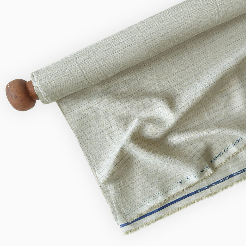 Premium Linen Stripes & Checks Fabric Natural Grey & Green-Grey Stripes 60 LEA Linen Fabric