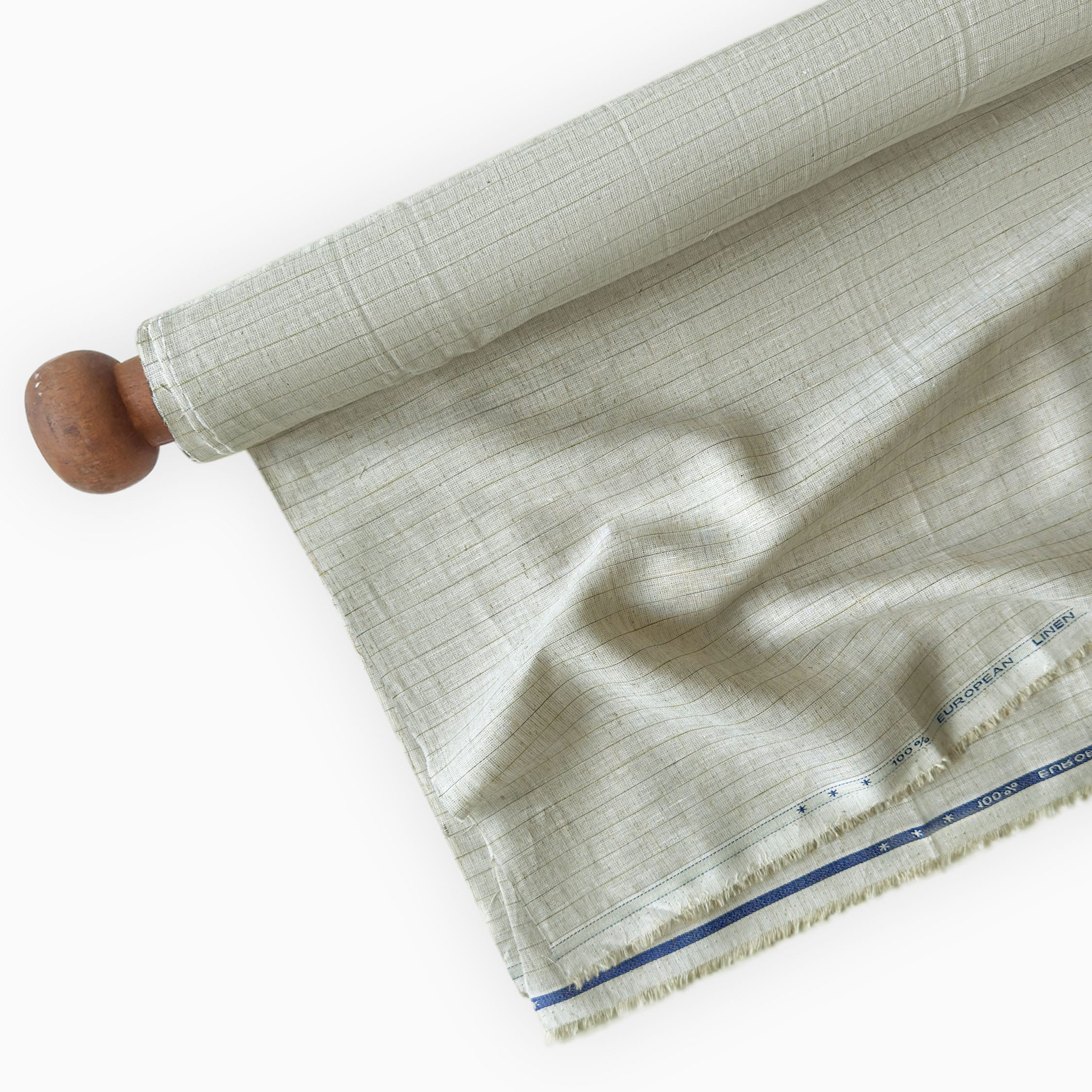Premium Linen Stripes & Checks Fabric Natural Grey & Green-Grey Stripes 60 LEA Linen Fabric