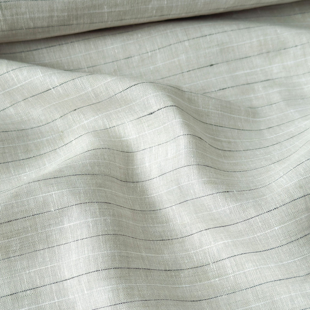 Premium Linen Stripes & Checks Fabric Natural Grey & White-Black Stripes 60 LEA Linen Fabric