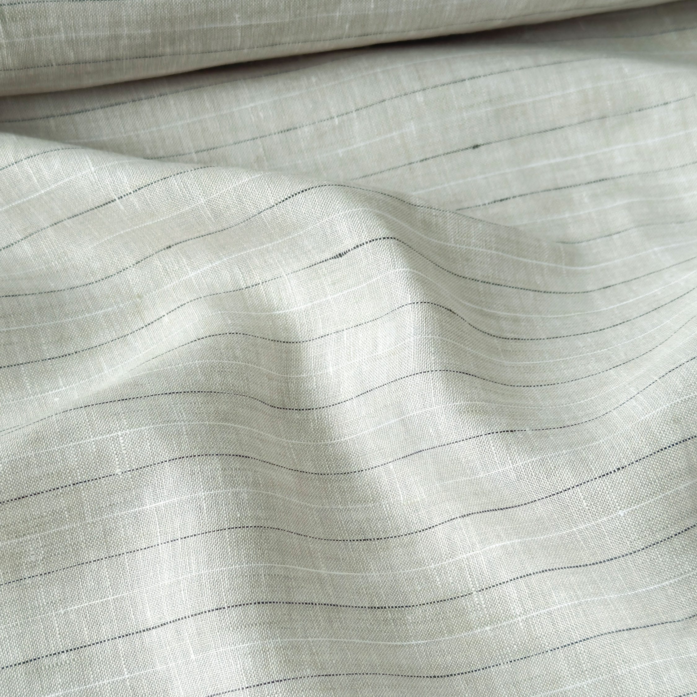 Premium Linen Stripes & Checks Fabric Natural Grey & White-Black Stripes 60 LEA Linen Fabric