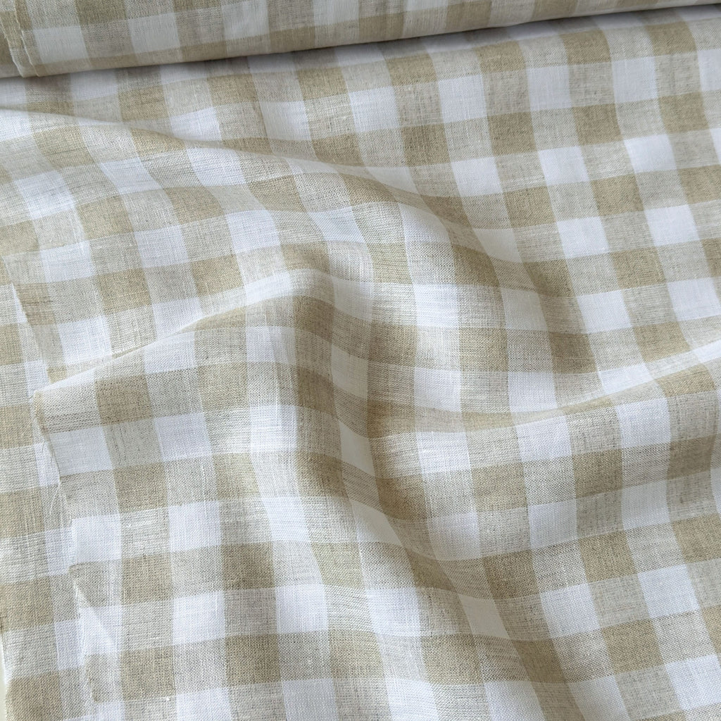 Premium Linen Stripes & Checks Fabric Natural Grey & White Checks 70 LEA Linen Fabric