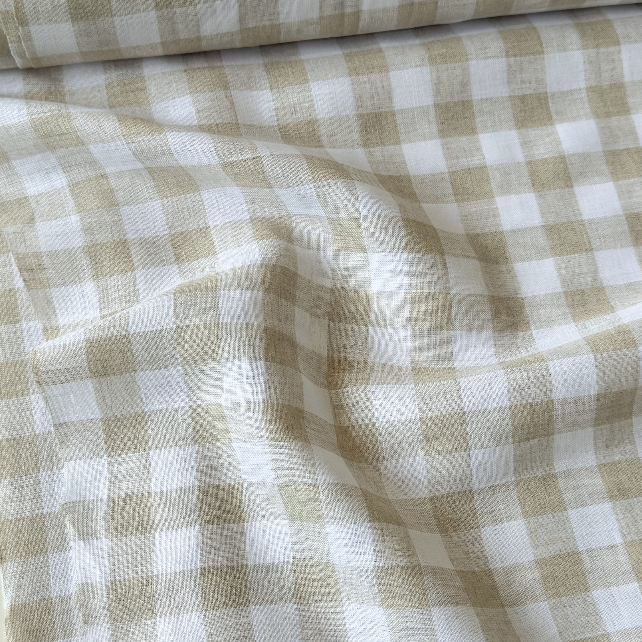 Premium Linen Stripes & Checks Fabric Natural Grey & White Checks 70 LEA Linen Fabric