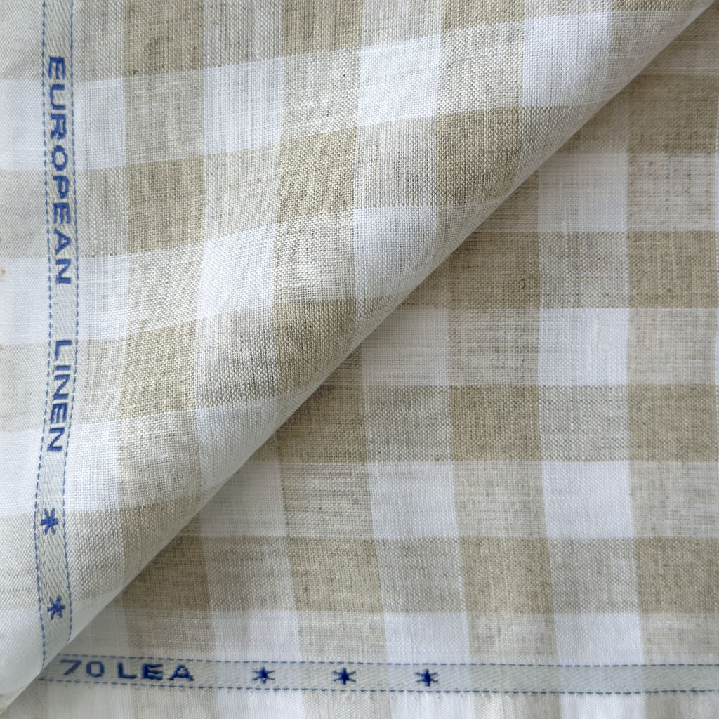 Premium Linen Stripes & Checks Fabric Natural Grey & White Checks 70 LEA Linen Fabric