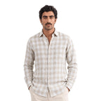 Premium Linen Stripes & Checks Fabric Natural Grey & White Checks 70 LEA Linen Fabric