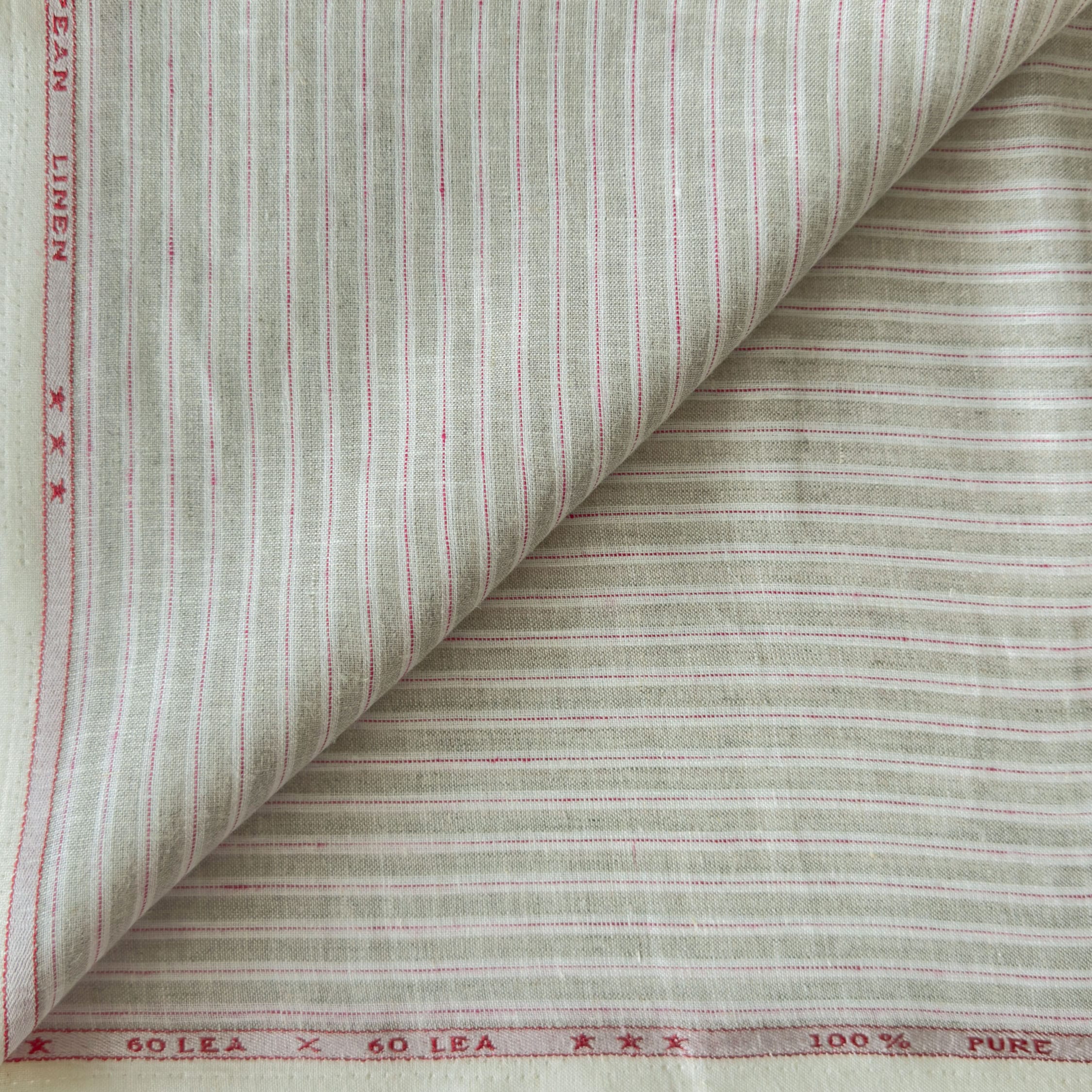 Premium Linen Stripes & Checks Fabric Natural Grey & White-Pink Stripes 60 LEA Linen Fabric