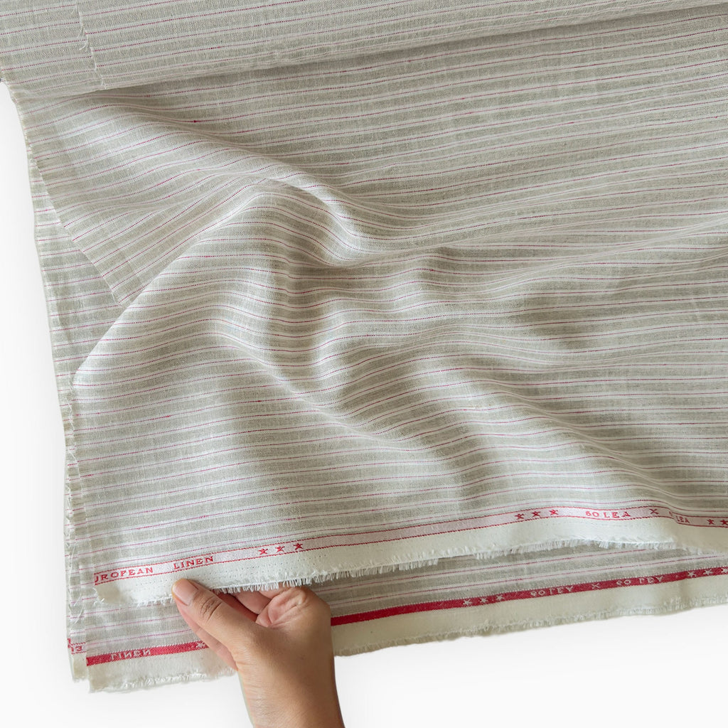 Premium Linen Stripes & Checks Fabric Natural Grey & White-Pink Stripes 60 LEA Linen Fabric