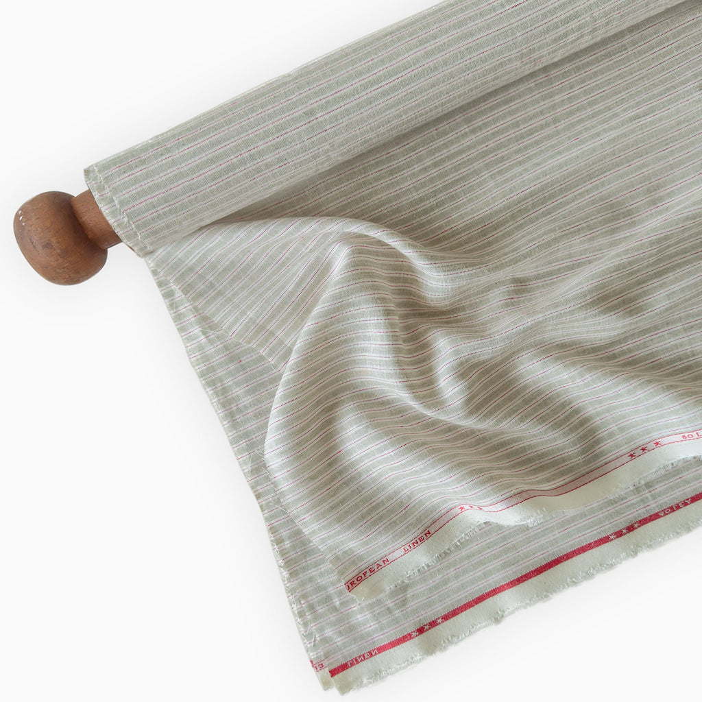 Premium Linen Stripes & Checks Fabric Natural Grey & White-Pink Stripes 60 LEA Linen Fabric
