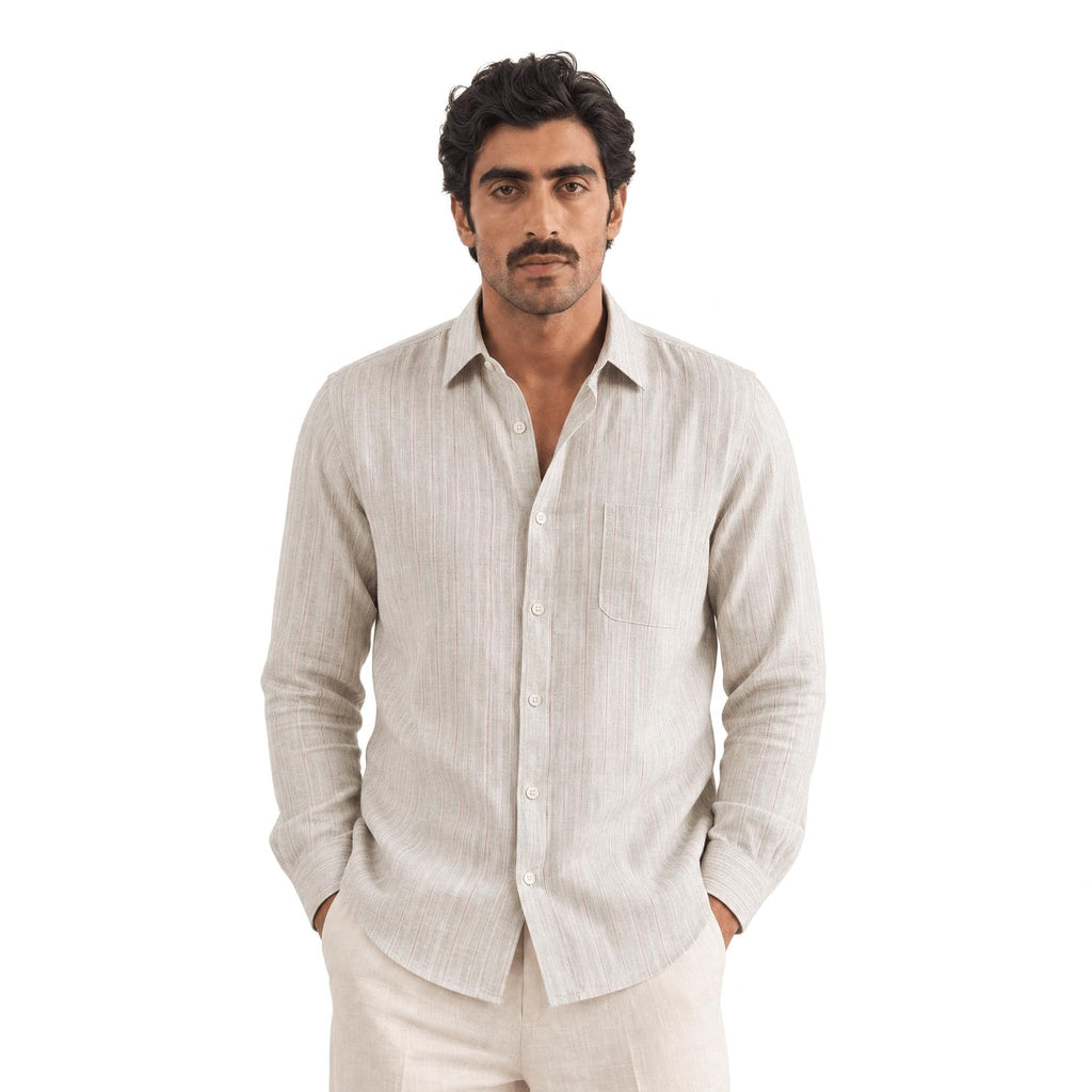 Premium Linen Stripes & Checks Fabric Natural Grey & White-Pink Stripes 60 LEA Linen Fabric