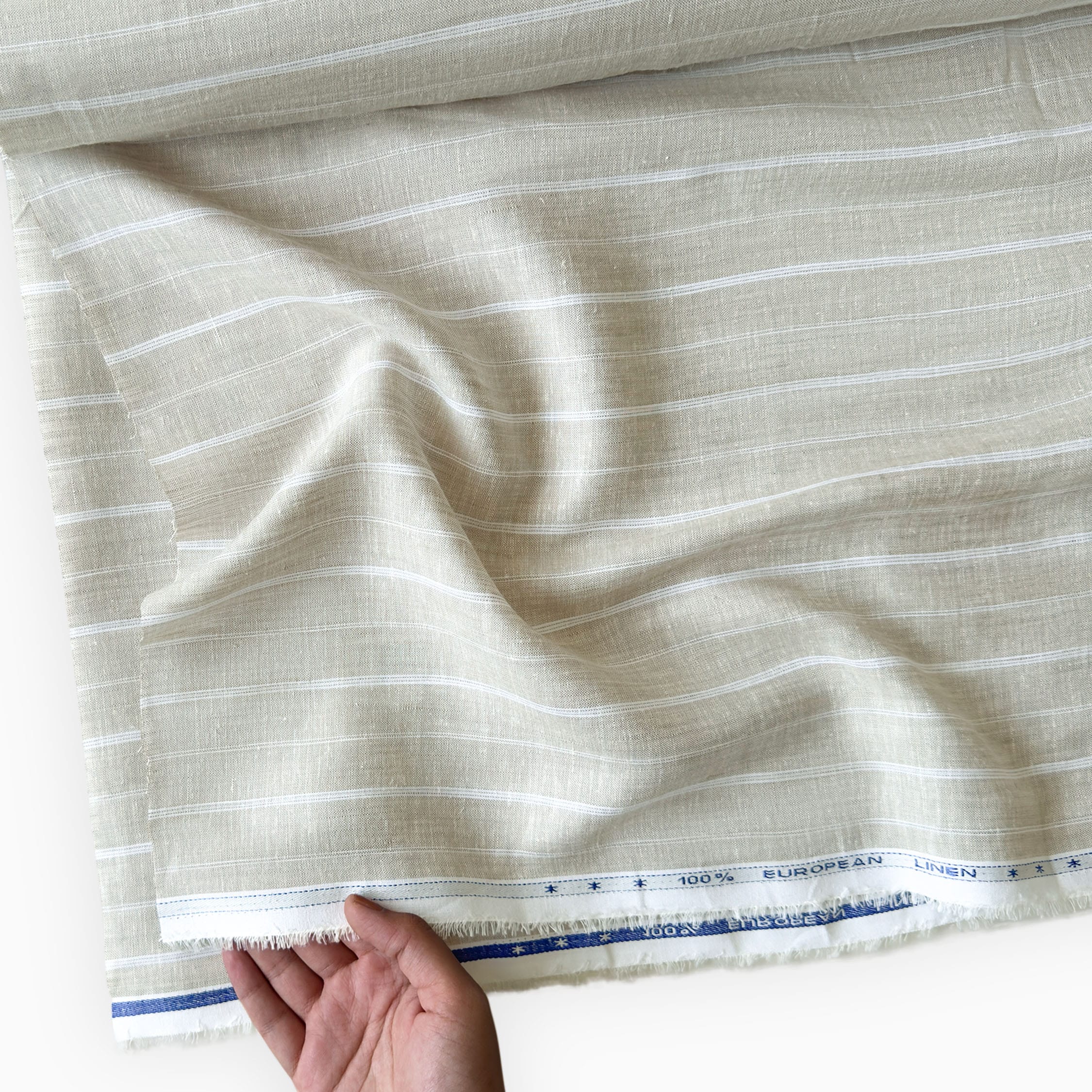 Premium Linen Stripes & Checks Fabric Natural Grey & White Stripes 70 LEA Linen Fabric