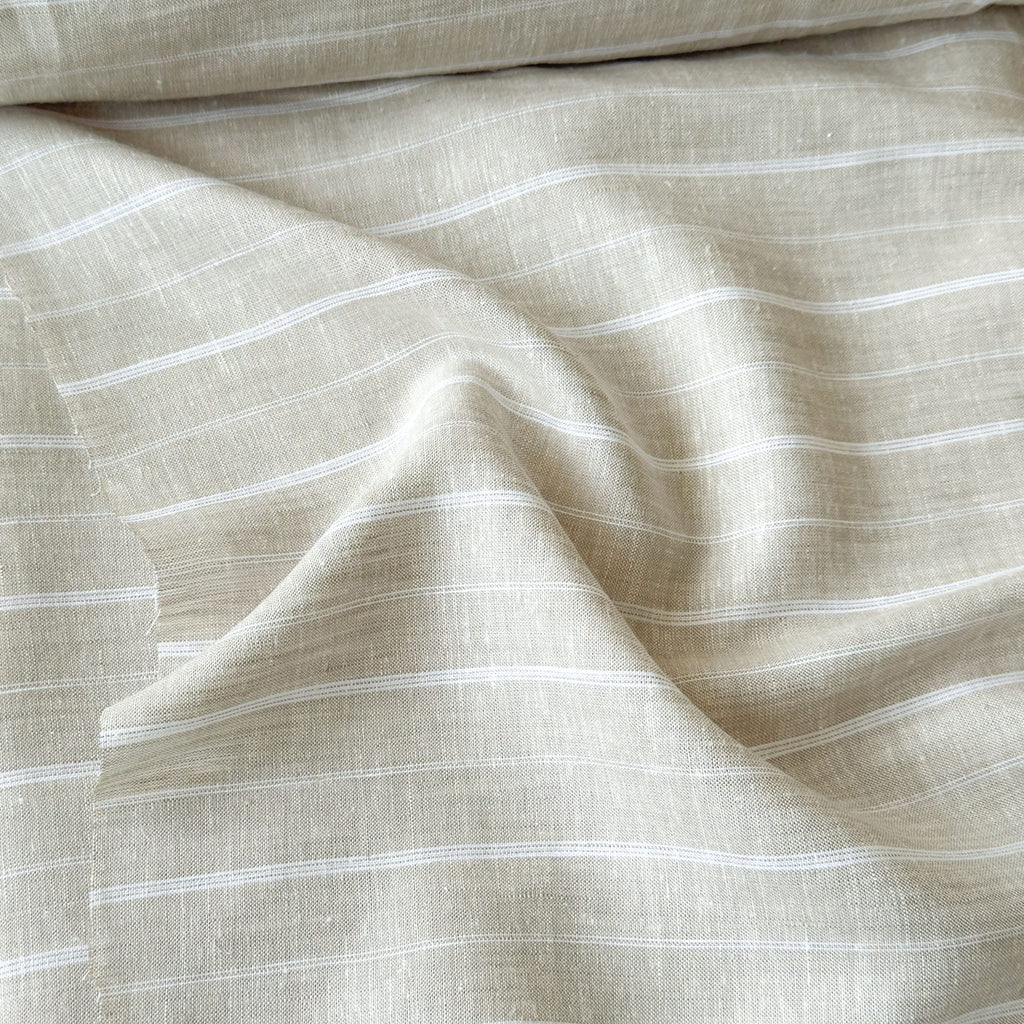 Premium Linen Stripes & Checks Fabric Natural Grey & White Stripes 70 LEA Linen Fabric