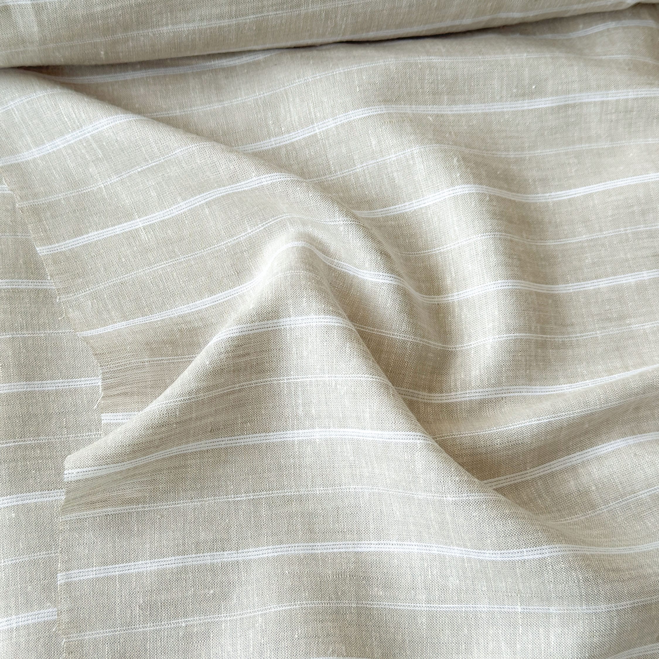 Premium Linen Stripes & Checks Fabric Natural Grey & White Stripes 70 LEA Linen Fabric