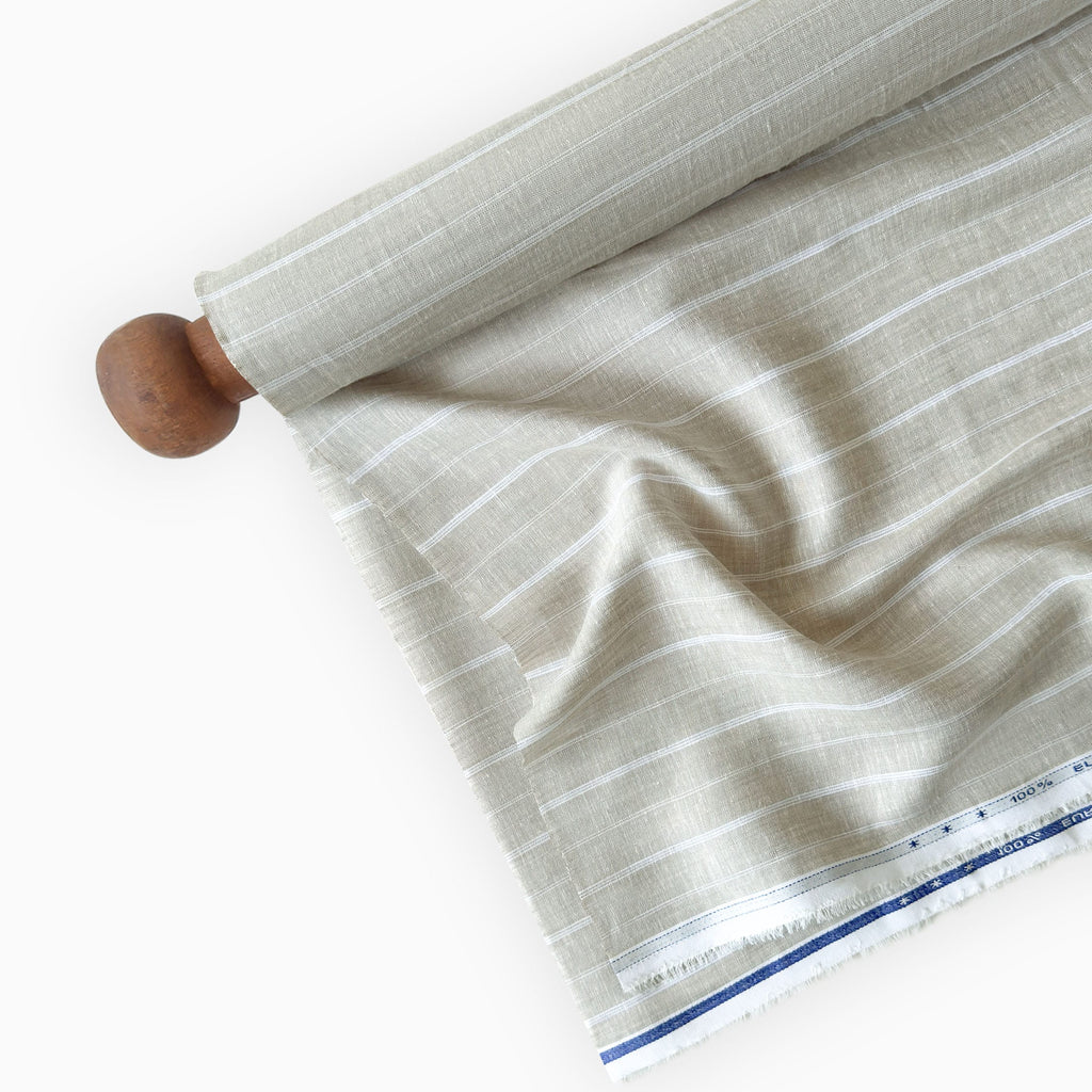 Premium Linen Stripes & Checks Fabric Natural Grey & White Stripes 70 LEA Linen Fabric