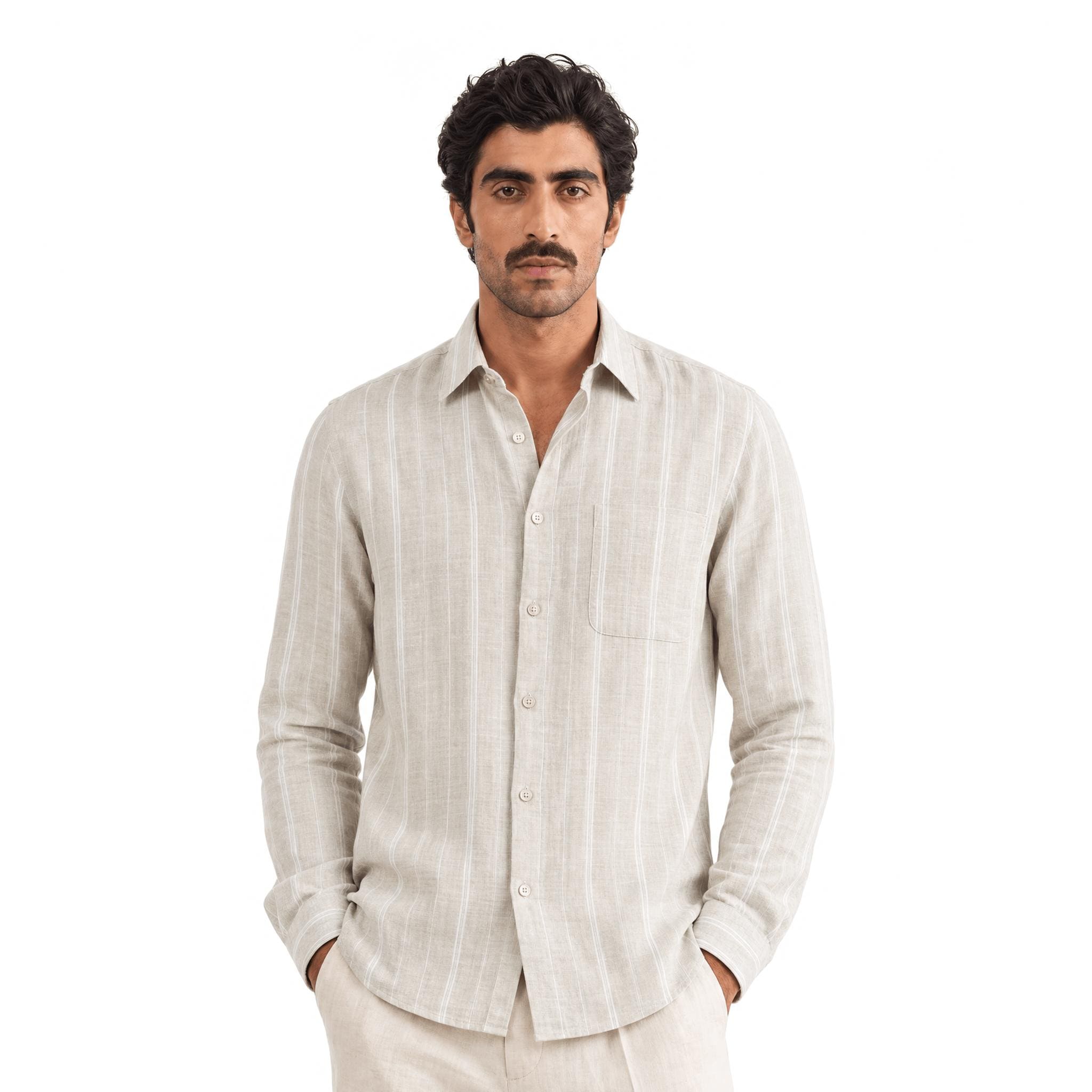 Premium Linen Stripes & Checks Fabric Natural Grey & White Stripes 70 LEA Linen Fabric