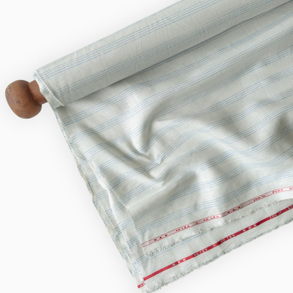 Premium Linen Stripes & Checks Fabric Natural White & Blue Stripes 60 LEA Linen Fabric