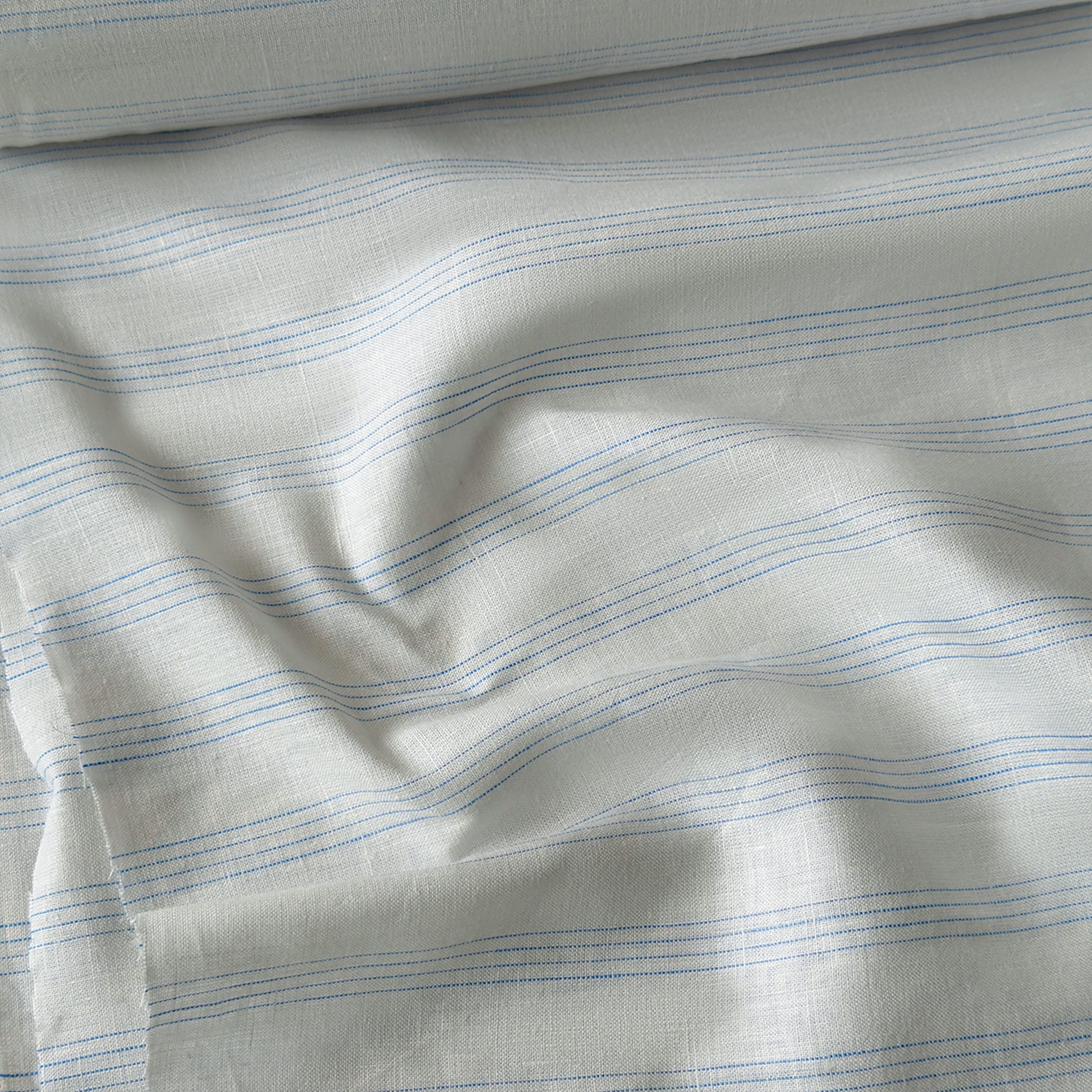 Premium Linen Stripes & Checks Fabric Natural White & Blue Stripes 60 LEA Linen Fabric