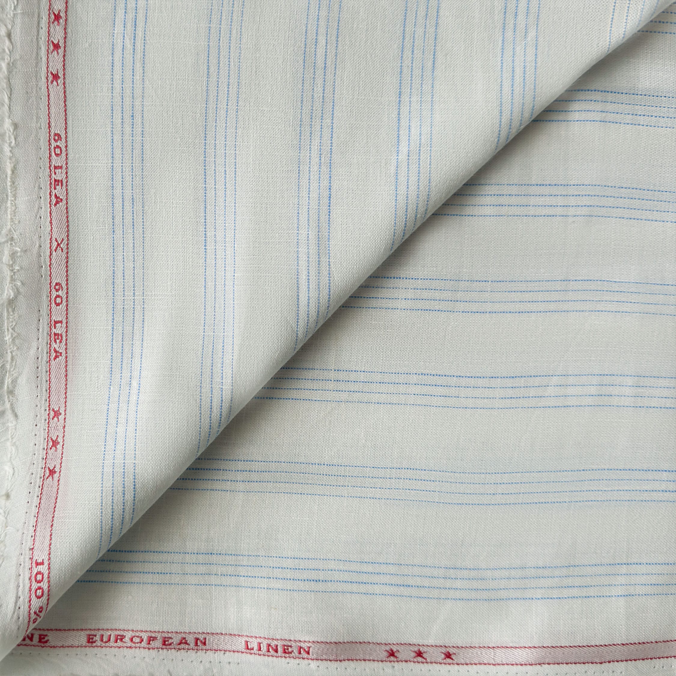 Premium Linen Stripes & Checks Fabric Natural White & Blue Stripes 60 LEA Linen Fabric