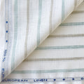 Premium Linen Stripes & Checks Fabric Natural White & Green-Grey Stripes 60 LEA Linen Fabric