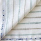 Premium Linen Stripes & Checks Fabric Natural White & Green-Grey Stripes 60 LEA Linen Fabric