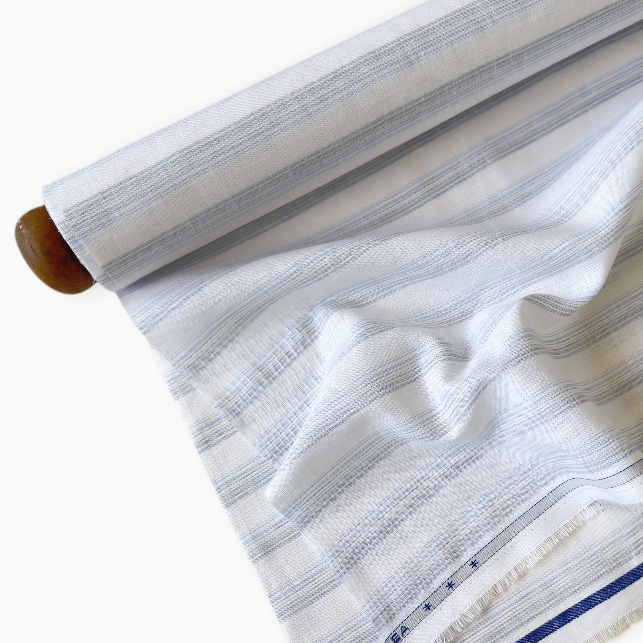 Premium Linen Stripes & Checks Fabric Natural White & Light Blue Stripes 60 LEA Linen Fabric