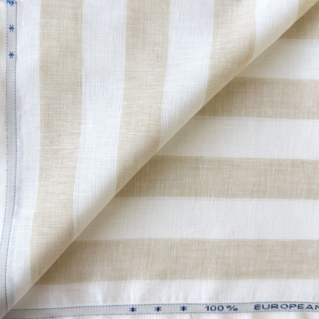 Premium Linen Stripes & Checks Fabric Off-White & Beige Stripes 60 LEA Linen Fabric