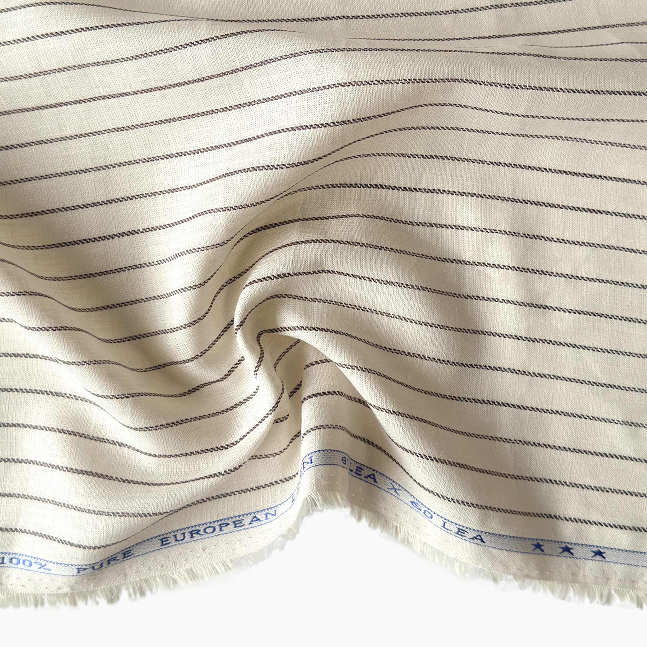 Premium Linen Stripes & Checks Fabric Off-White & Brown Stripes 60 Lea Pure Linen