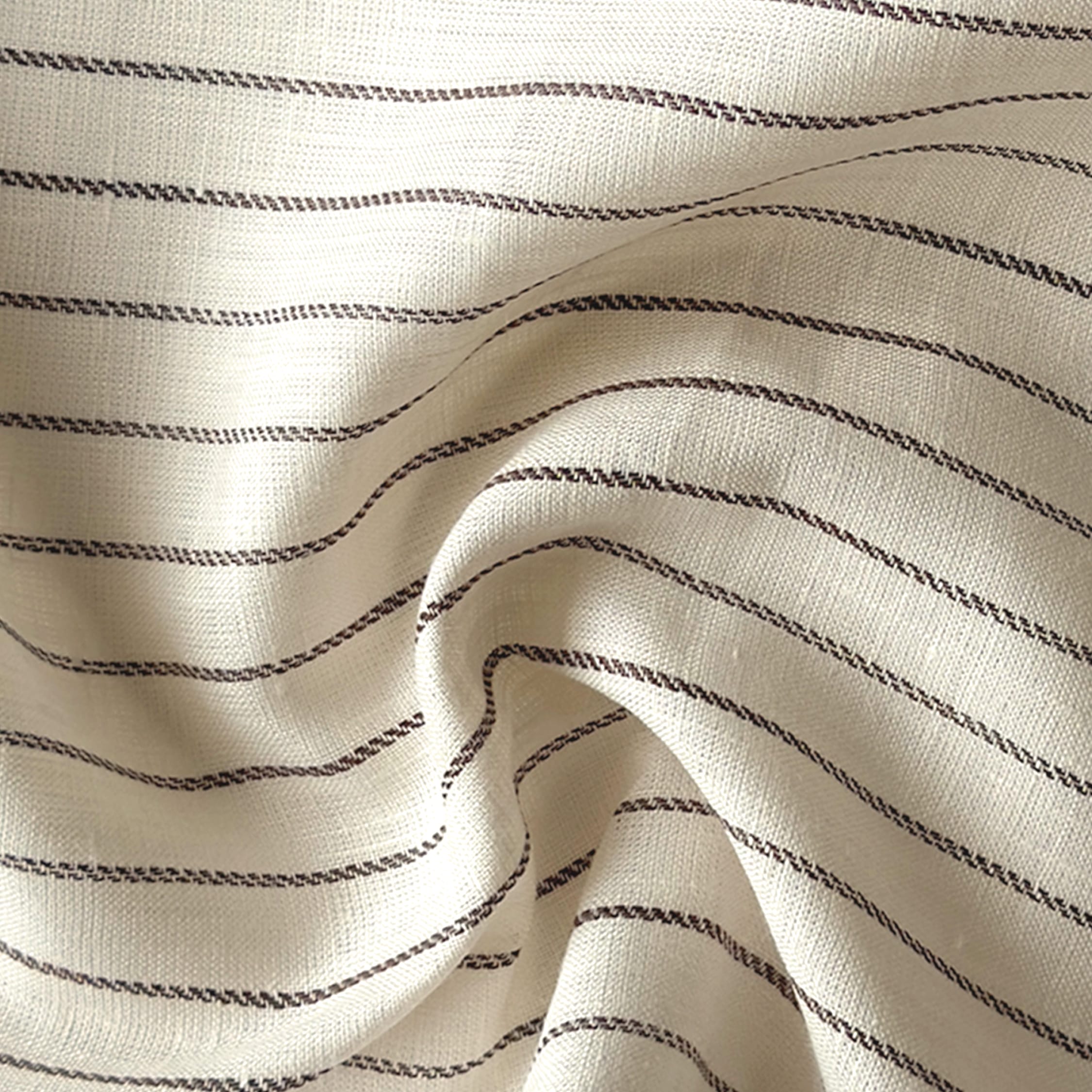 Premium Linen Stripes & Checks Fabric Off-White & Brown Stripes 60 Lea Pure Linen