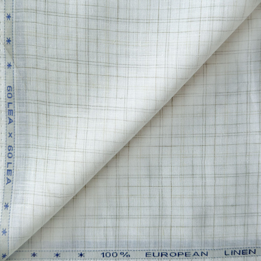 Premium Linen Stripes & Checks Fabric Off-White & Green Checks 60 LEA Linen Fabric