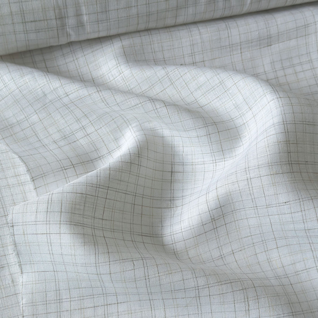 Premium Linen Stripes & Checks Fabric Off-White & Green Checks 60 LEA Linen Fabric
