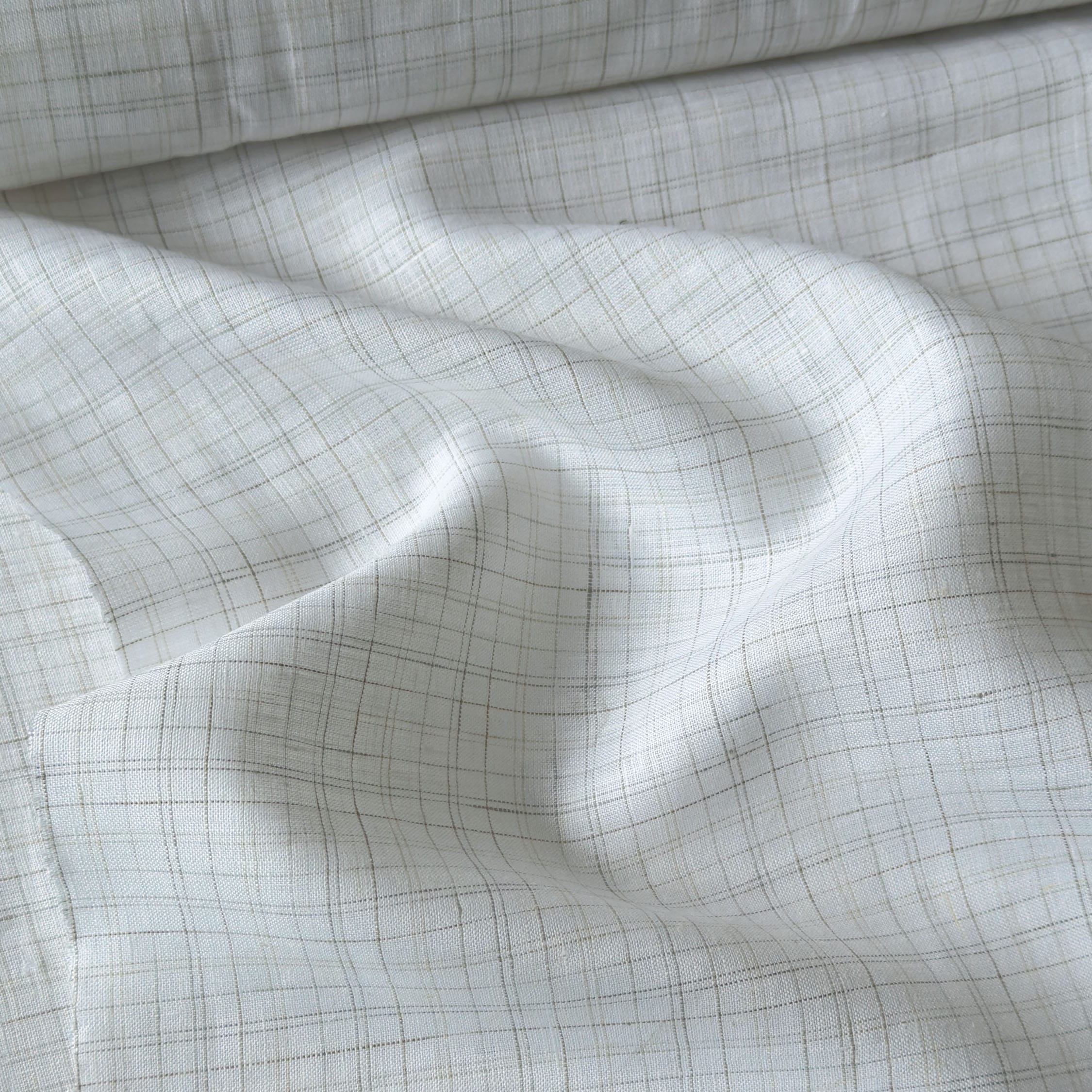 Premium Linen Stripes & Checks Fabric Off-White & Green Checks 60 LEA Linen Fabric