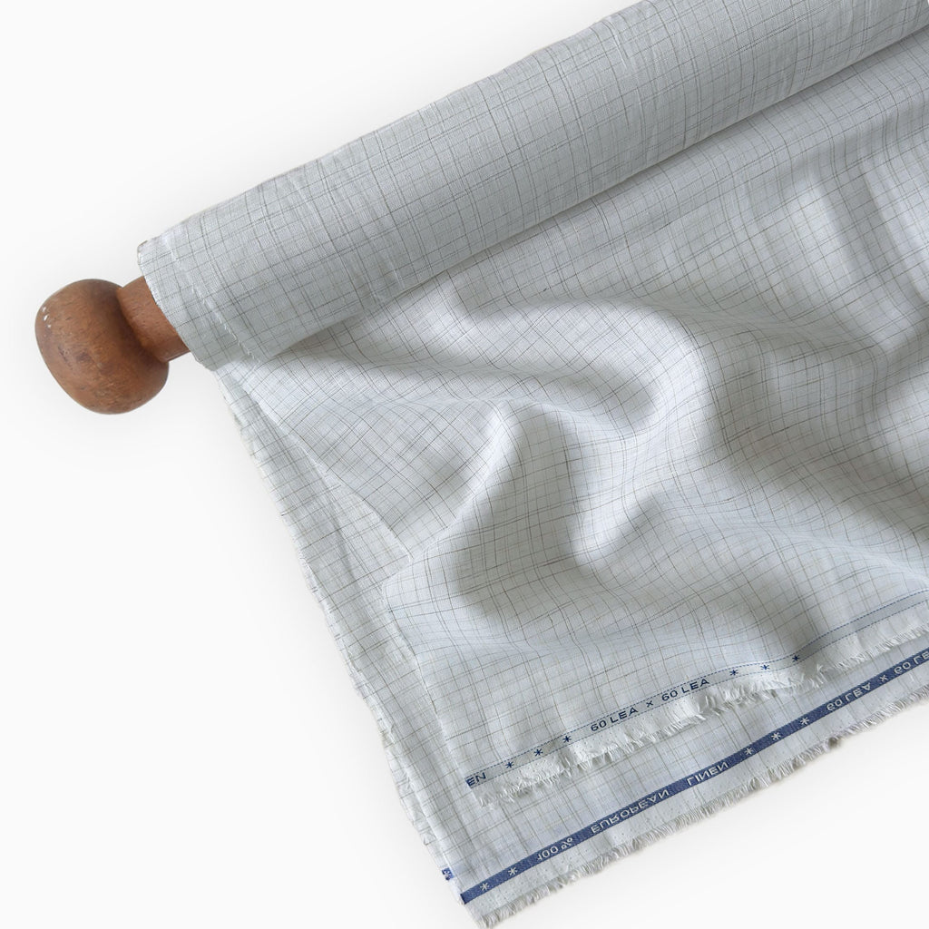 Premium Linen Stripes & Checks Fabric Off-White & Green Checks 60 LEA Linen Fabric