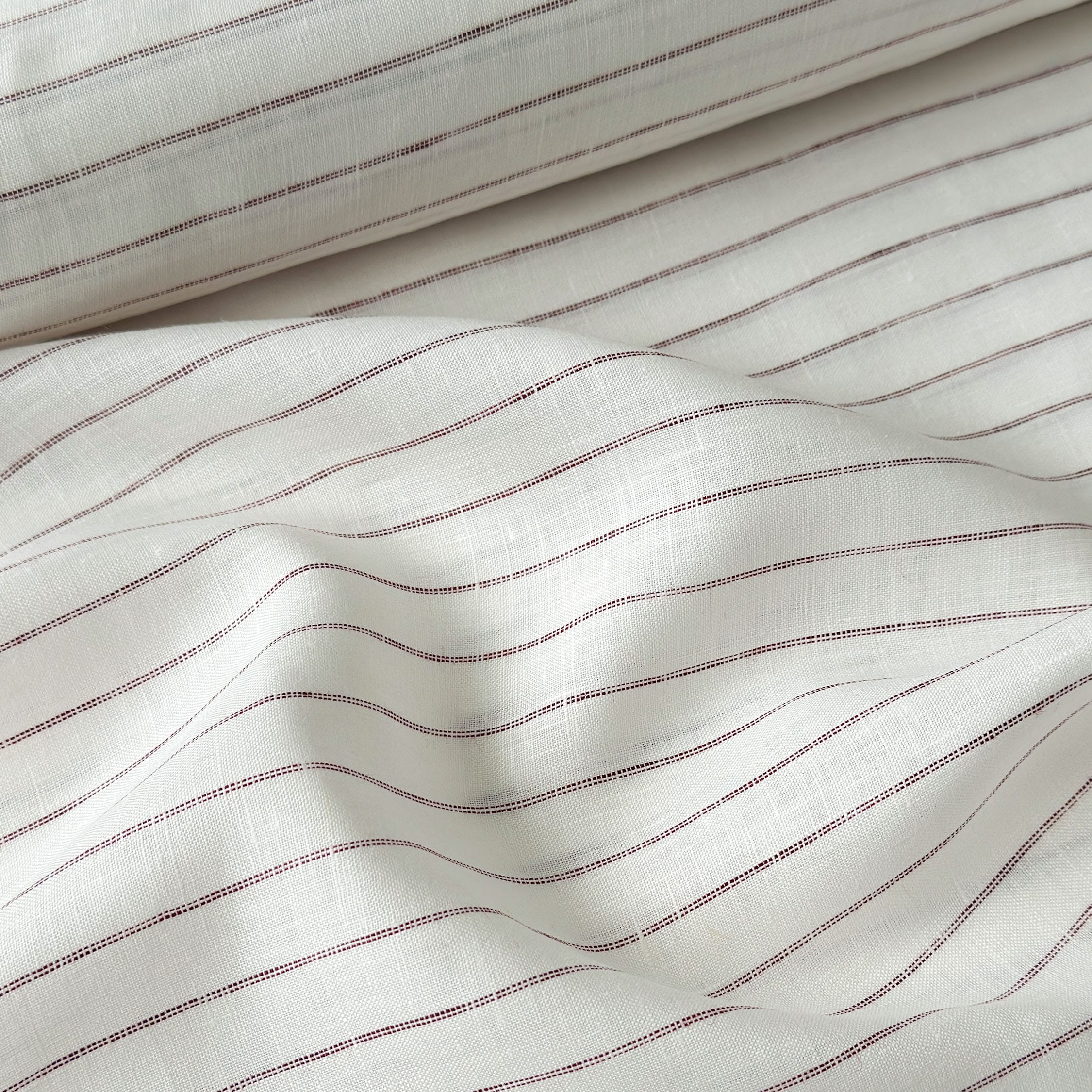 Premium Linen Stripes & Checks Fabric Off-White & Wine Stripes 60 LEA Linen Fabric