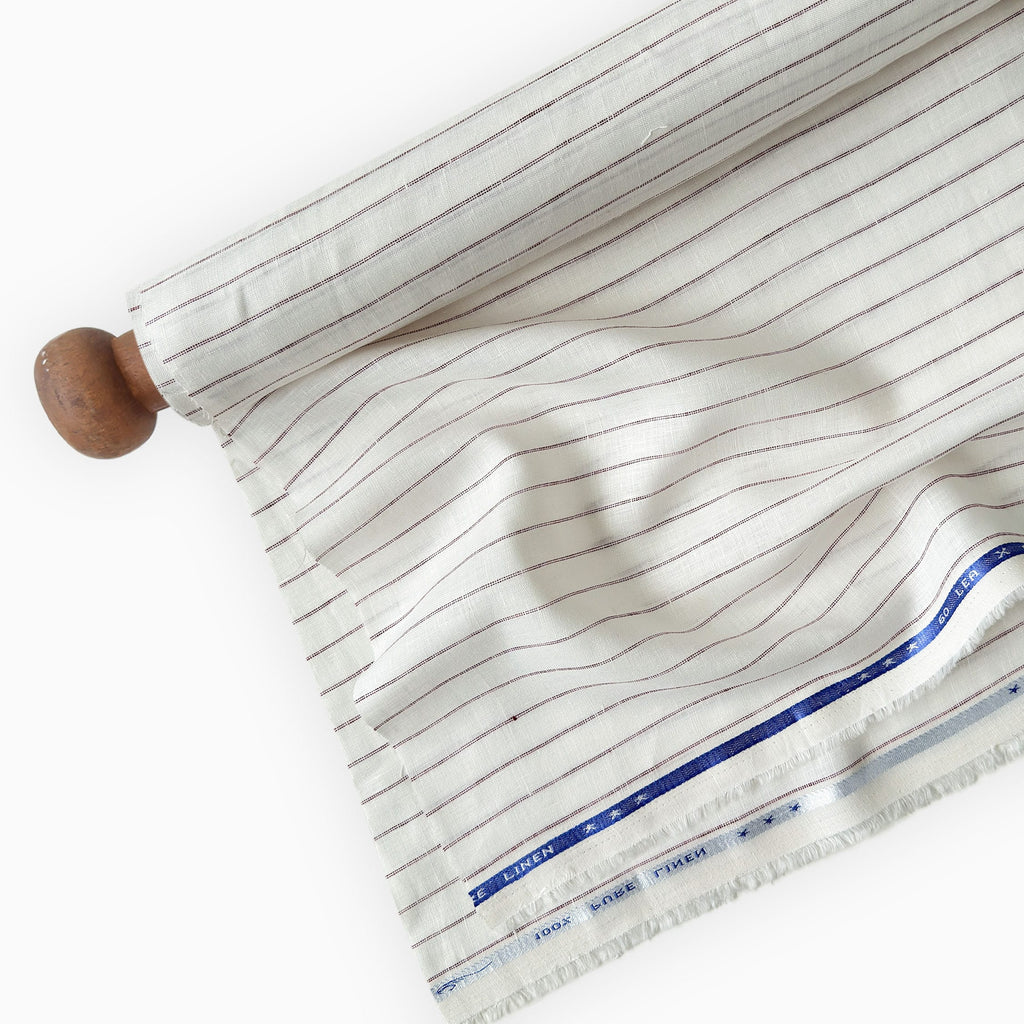 Premium Linen Stripes & Checks Fabric Off-White & Wine Stripes 60 LEA Linen Fabric
