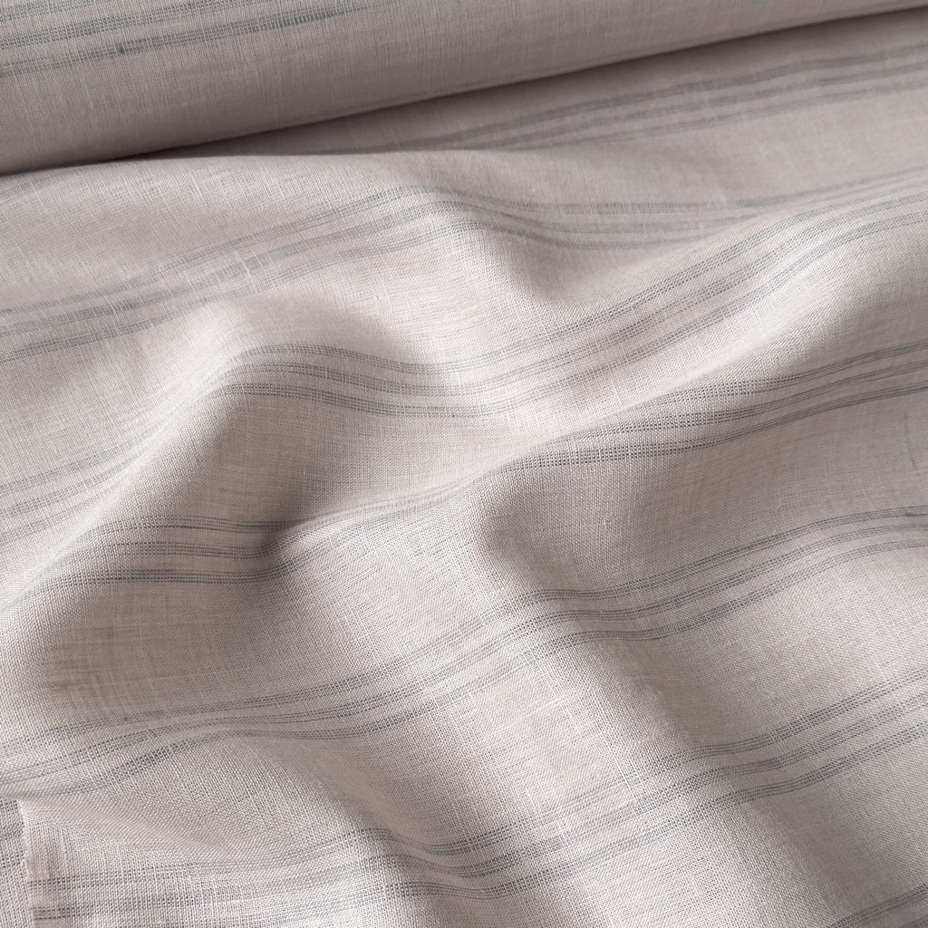 Premium Linen Stripes & Checks Fabric Oyster Grey & Dark Grey Stripes 60 LEA Linen Fabric