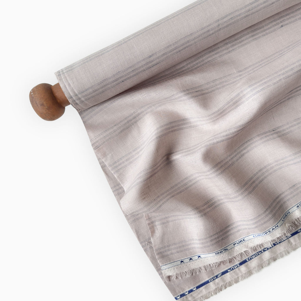 Premium Linen Stripes & Checks Fabric Oyster Grey & Dark Grey Stripes 60 LEA Linen Fabric