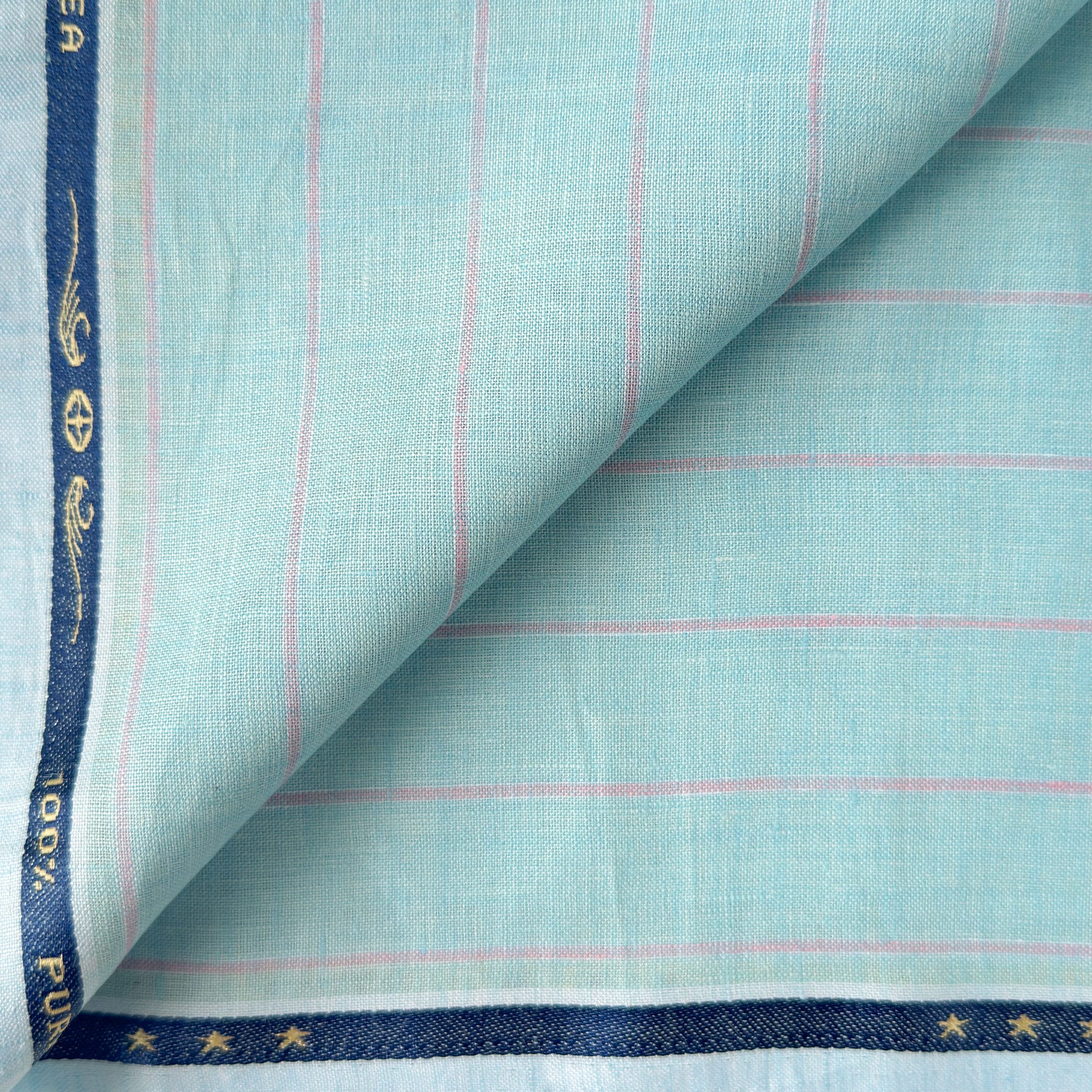 Premium Linen Stripes & Checks Fabric Pale Blue & Pink Stripes 60 LEA Linen Fabric