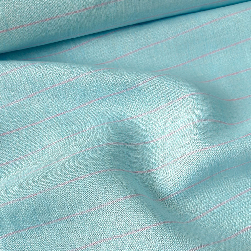 Premium Linen Stripes & Checks Fabric Pale Blue & Pink Stripes 60 LEA Linen Fabric