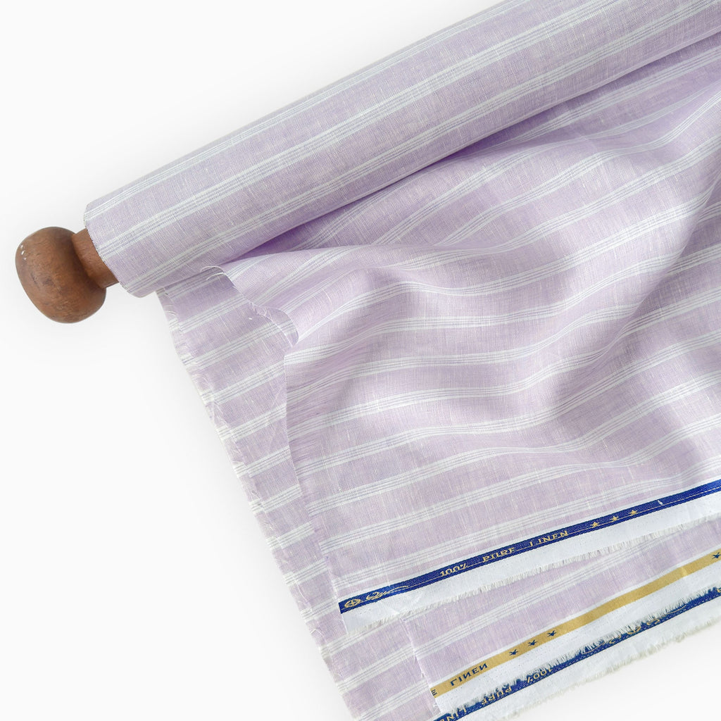 Premium Linen Stripes & Checks Fabric Pastel Lilac & White Stripes 60 LEA Linen Fabric