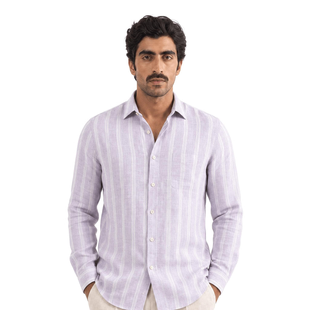 Premium Linen Stripes & Checks Fabric Pastel Lilac & White Stripes 60 LEA Linen Fabric