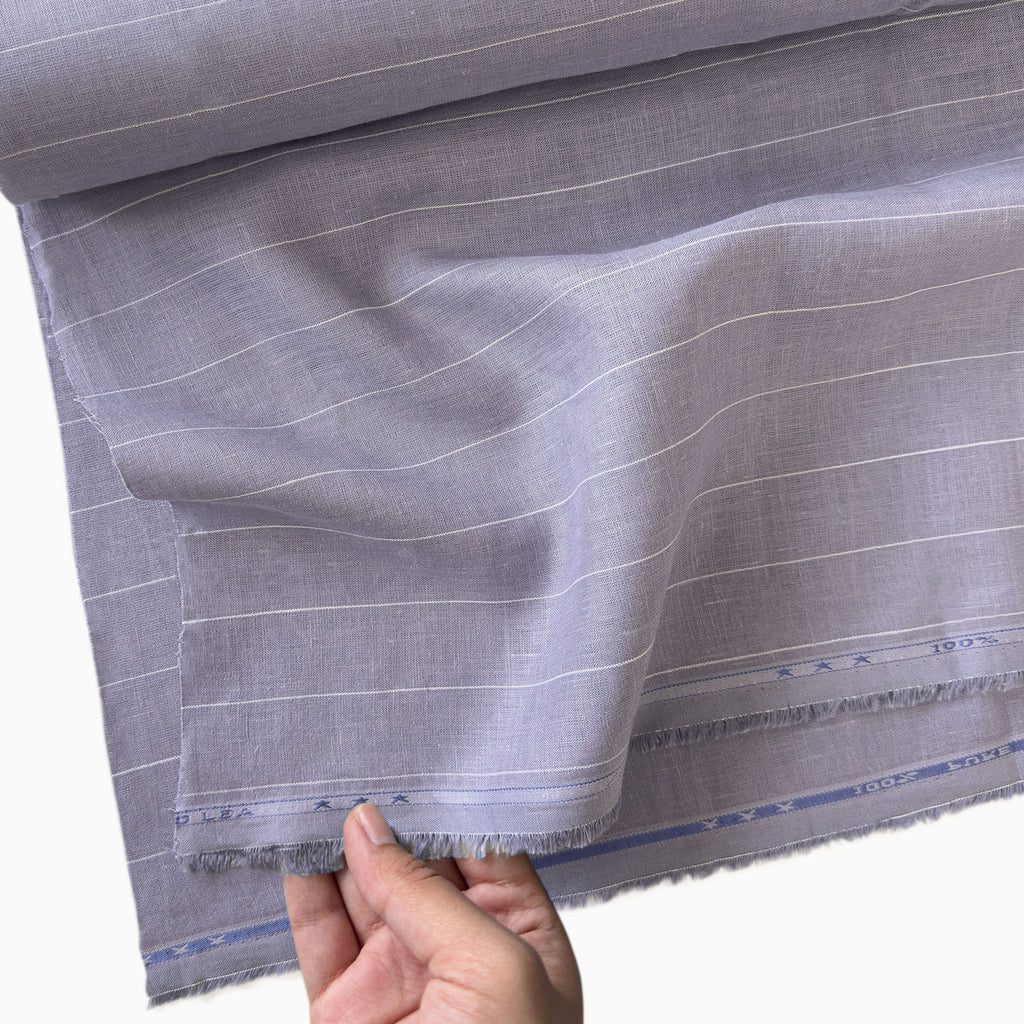 Premium Linen Stripes & Checks Fabric Persian Violet & White Stripes 60 LEA Linen Fabric