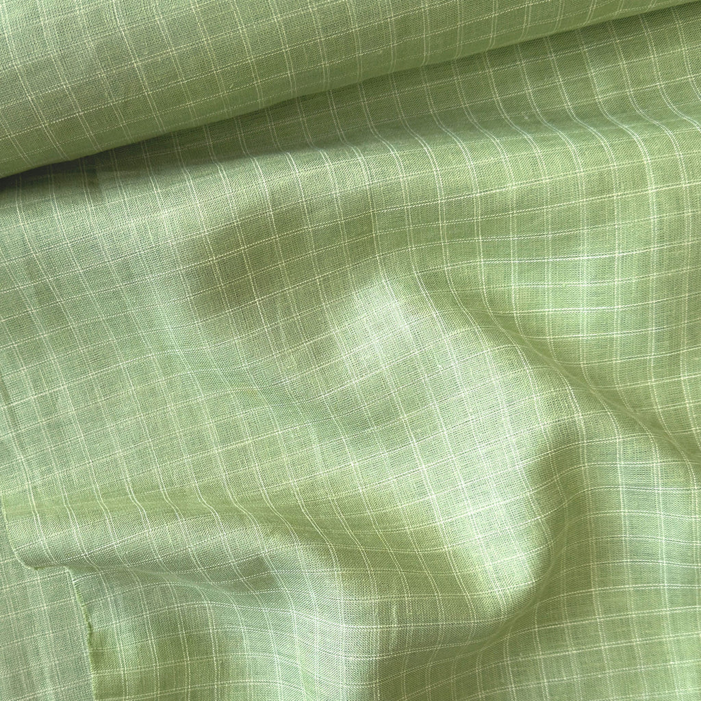 Premium Linen Stripes & Checks Fabric Pistachio & White Checks 60 LEA Linen Fabric