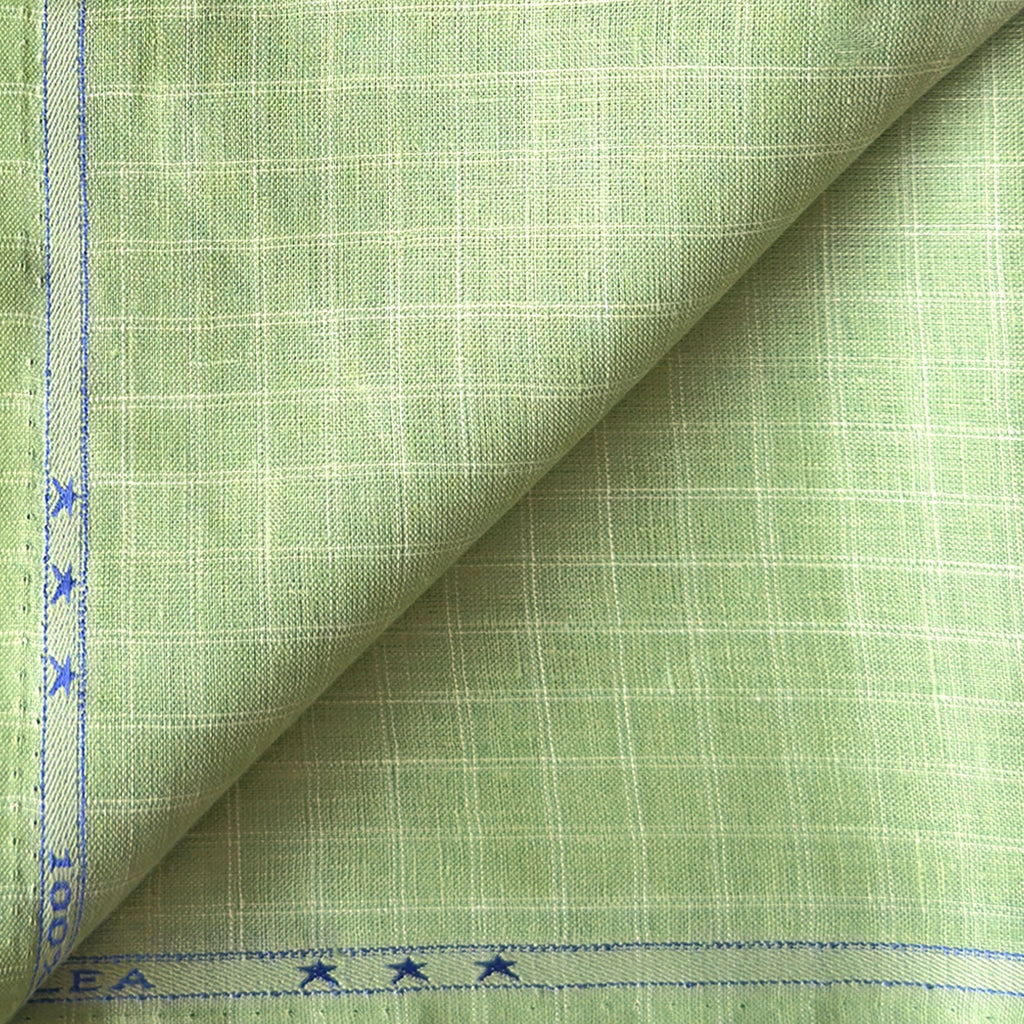 Premium Linen Stripes & Checks Fabric Pistachio & White Checks 60 LEA Linen Fabric