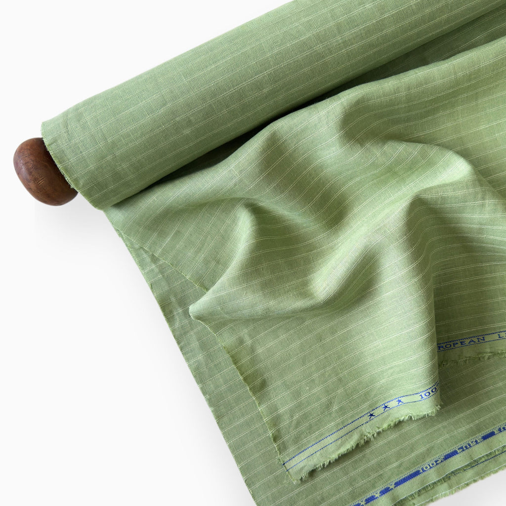 Premium Linen Stripes & Checks Fabric Pistachio & White Stripes 60 LEA Linen Fabric
