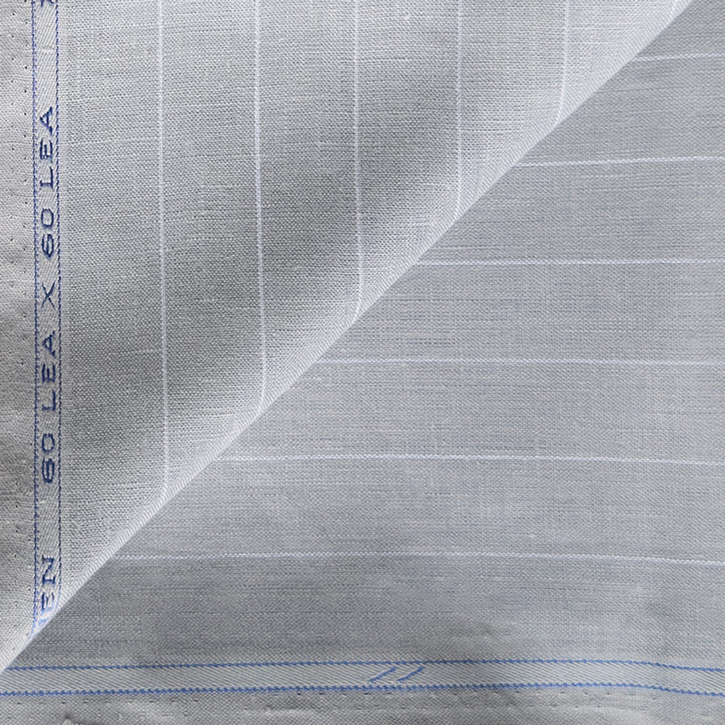 Premium Linen Stripes & Checks Fabric Powder Grey Stripes 60 Lea Pure Linen