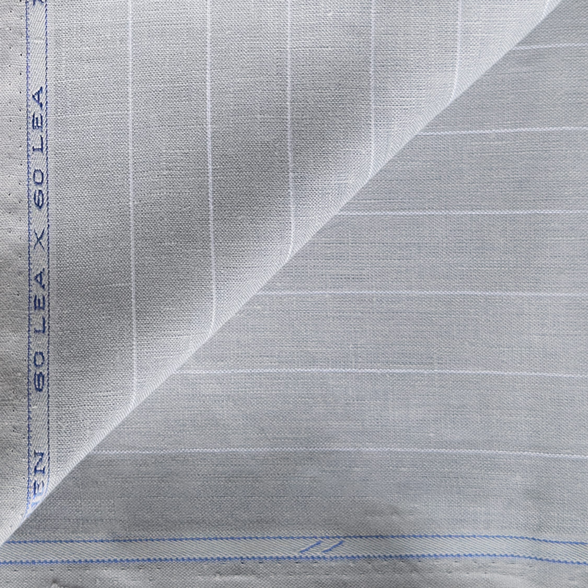 Premium Linen Stripes & Checks Fabric Powder Grey Stripes 60 Lea Pure Linen