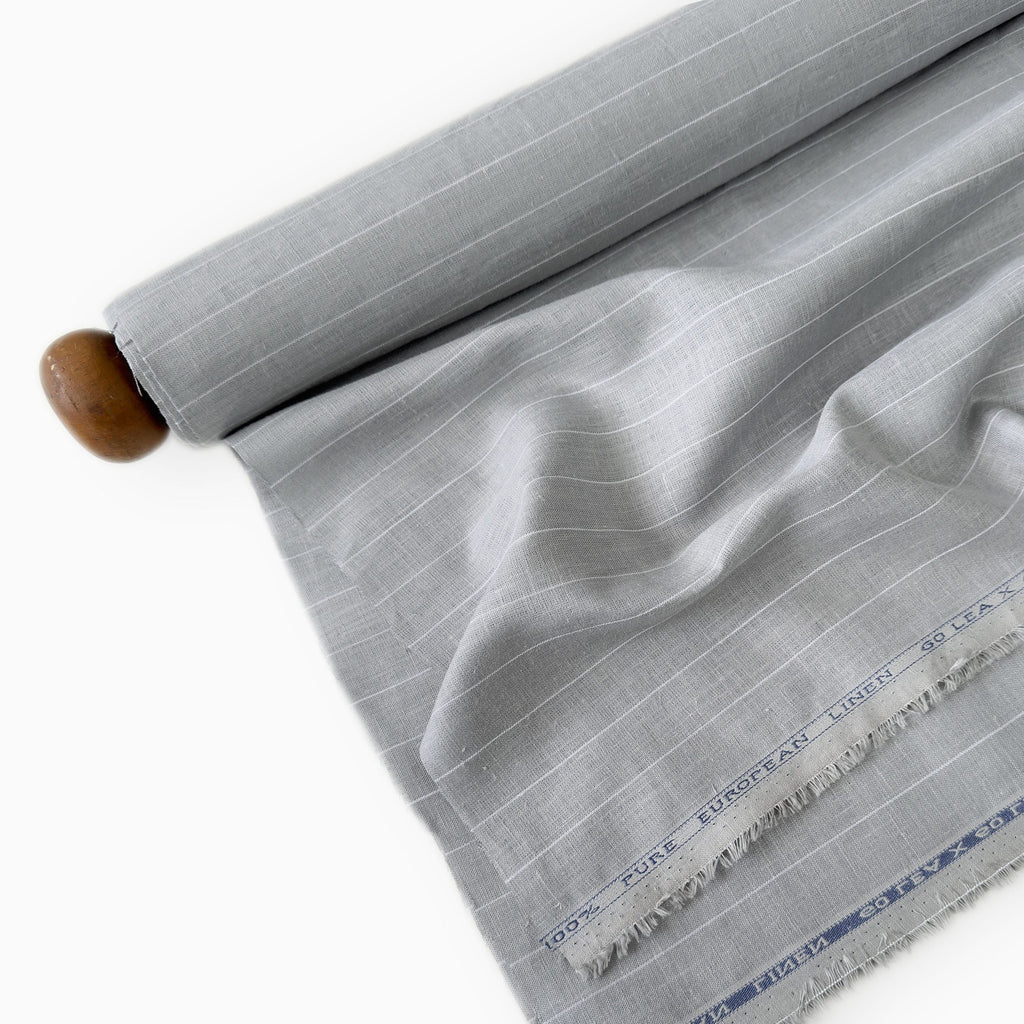Premium Linen Stripes & Checks Fabric Powder Grey & White Stripes 60 LEA Linen Fabric