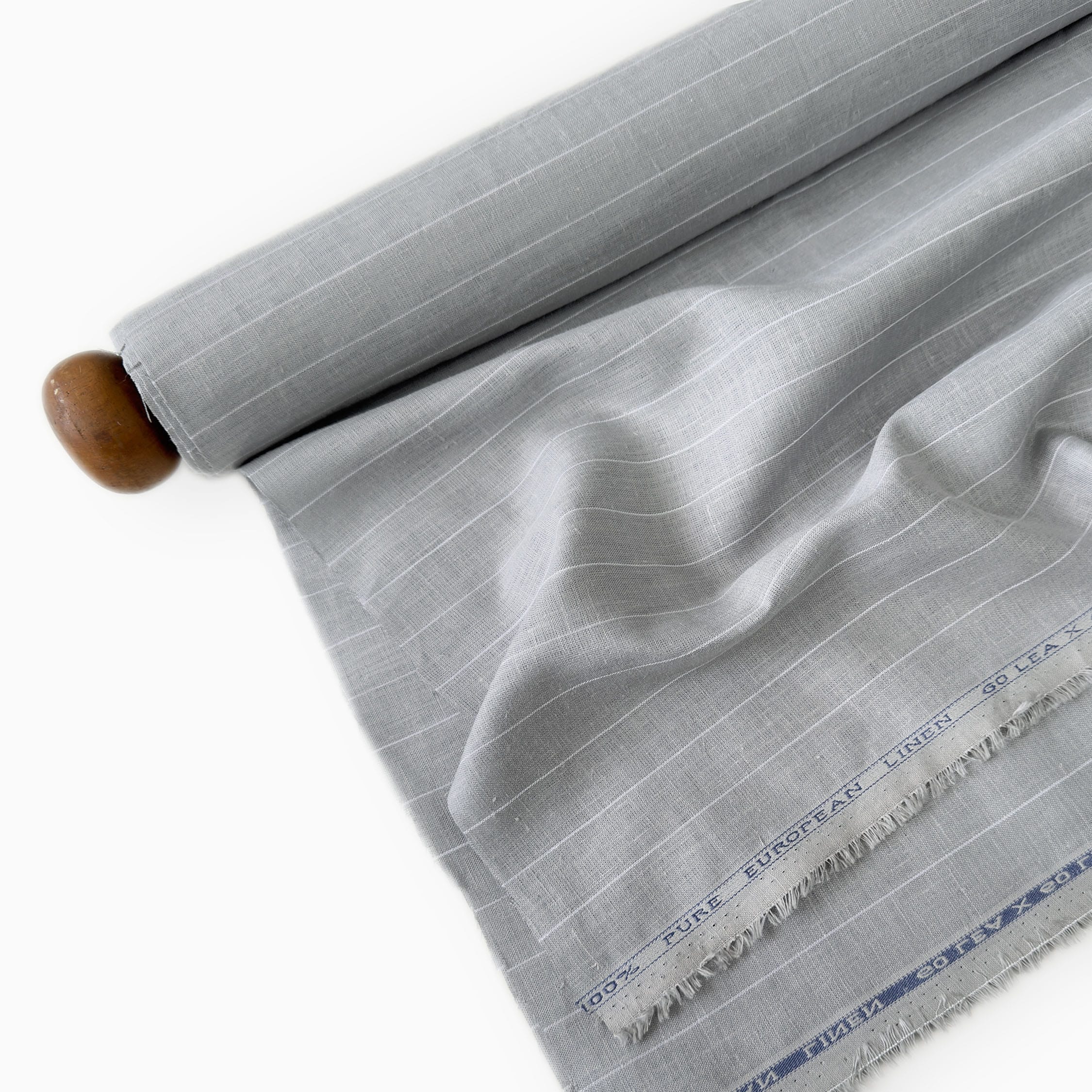 Premium Linen Stripes & Checks Fabric Powder Grey & White Stripes 60 LEA Linen Fabric