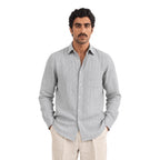 Premium Linen Stripes & Checks Fabric Powder Grey & White Stripes 60 LEA Linen Fabric
